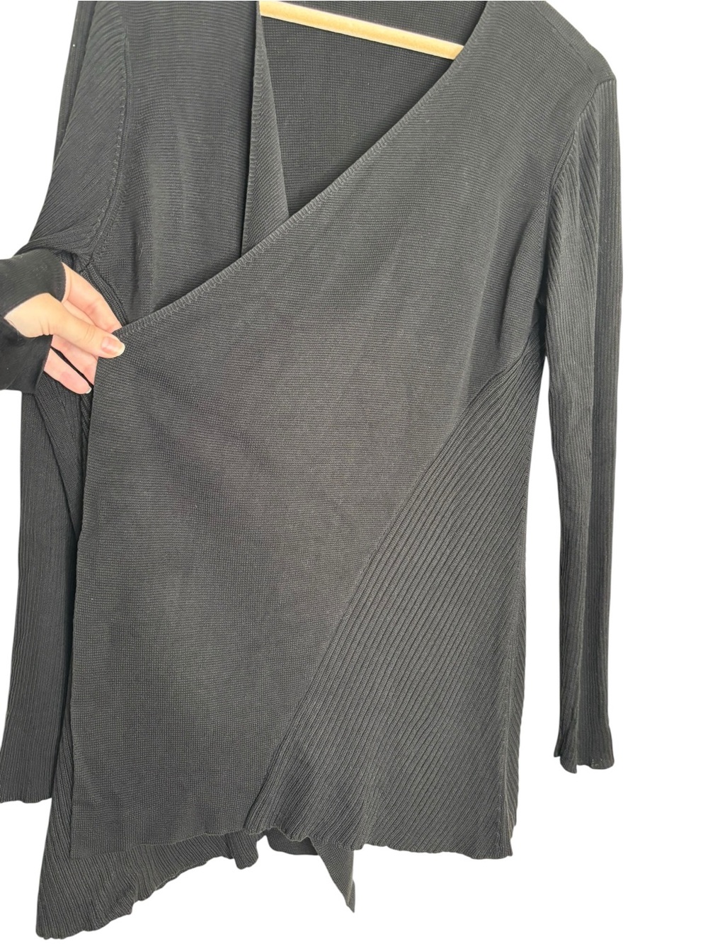 Eileen Fisher open front cardigan black silk rib knit detailing size large - Picture 4 of 6